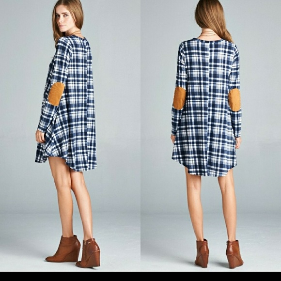 Sold Blue plaid dress with suede elbow - Picture 2 of 2